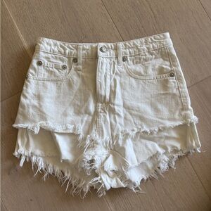 R13 Distressed White Jean Shorts
